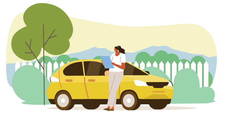 Woman in front of car illustration